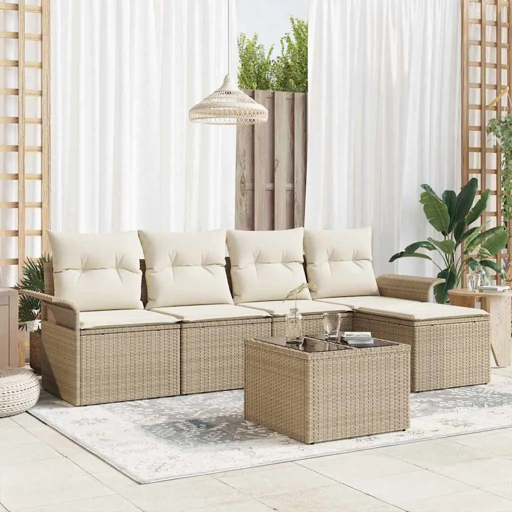 Ensemble de canapé de jardin avec coussin 6 pcs Beige polyrotin vidaXL 3354000 Beige et blanc