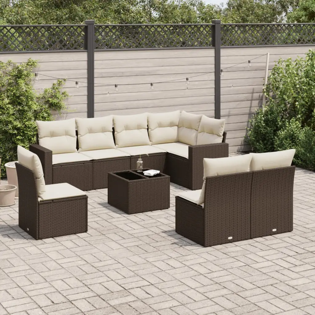 Ensemble de jardin 9 pièces en Résine Tressée Marron avec Table et Rangement Intégré – ComfortXL Outdoor Living Brun