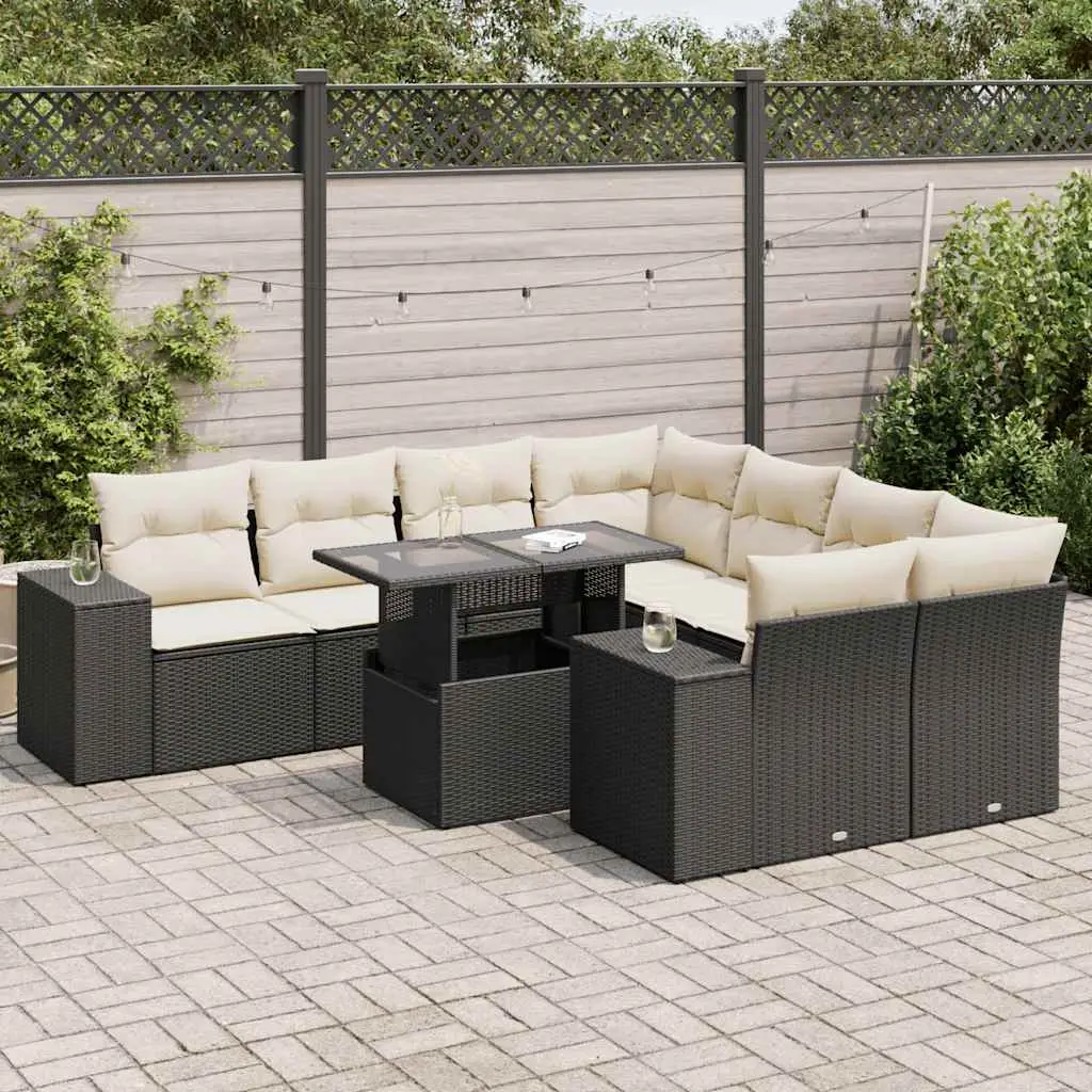 Ensemble de jardin 9 pcs résine tressée modulable avec coffres et table relevable noir – ComfortXL Outdoor Living