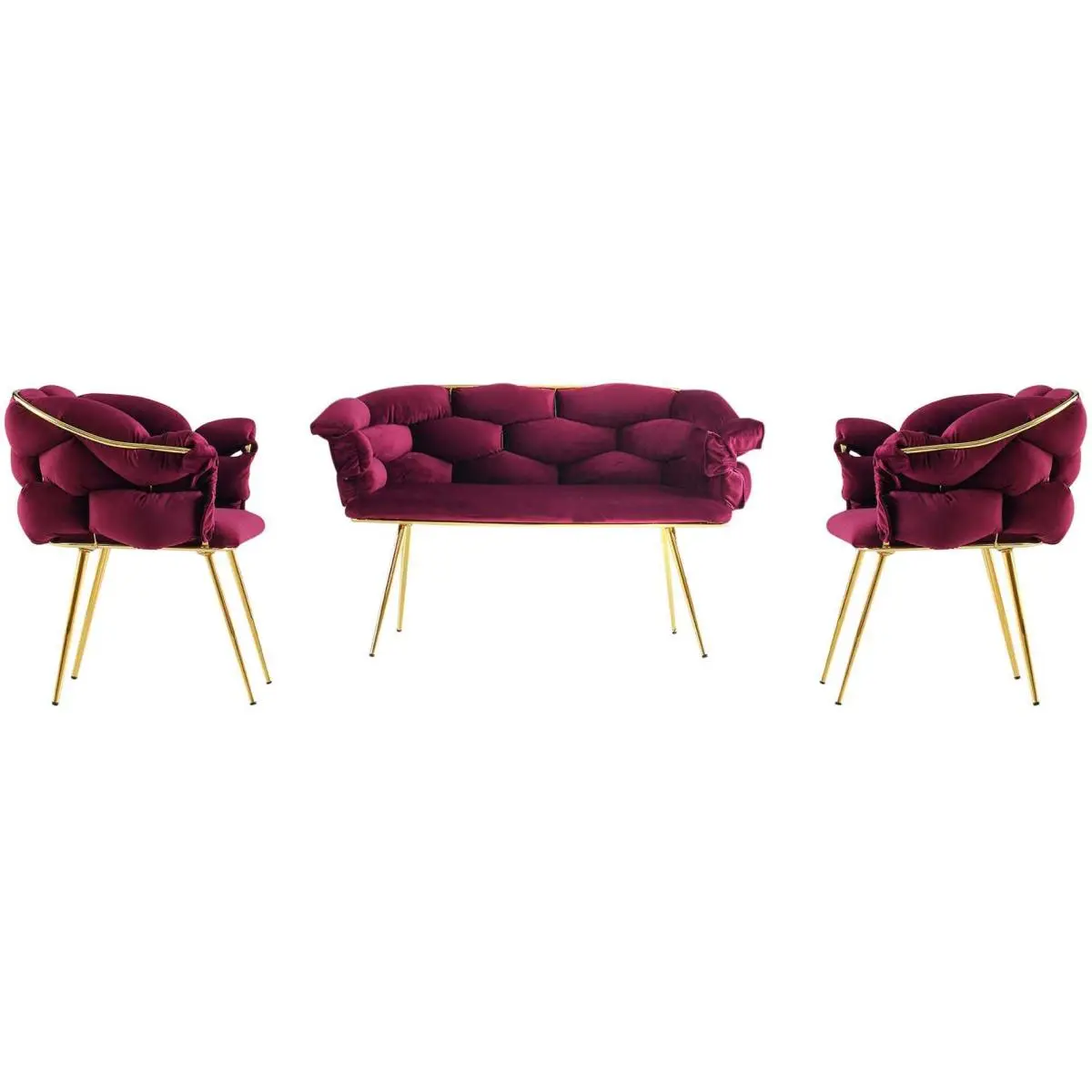 Ensemble canapé et fauteuils Balon Prune et doré Prune et doré