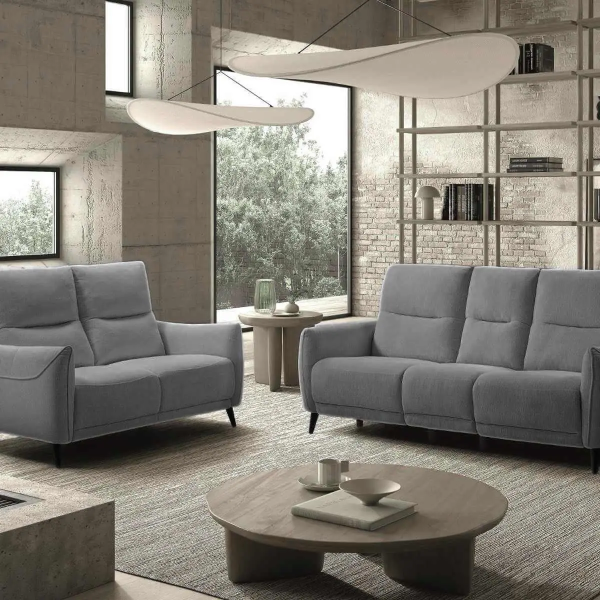 Ensemble Canapé relax électrique + canapé fixe tissu polyester gris – KERDAL