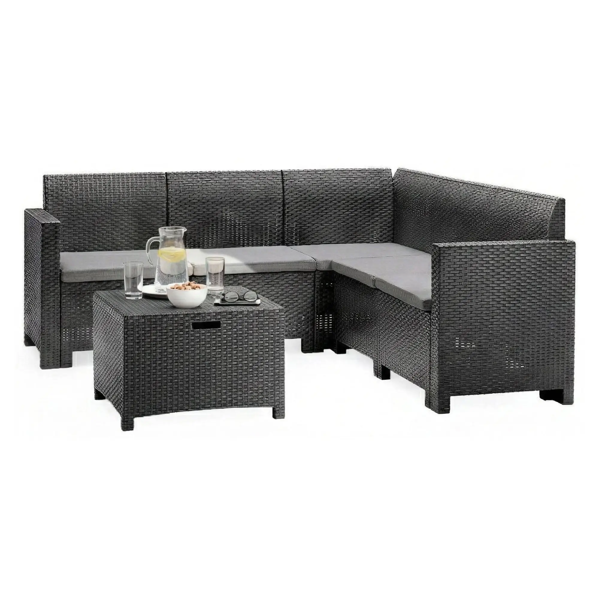 Ensemble de salon d’extérieur Dcorre, Ensemble de jardin avec coussins, Ensemble de salon d’intérieur effet rotin, Anthracite – Dmora famillecouleur2noir