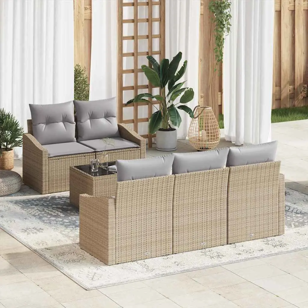 Ensemble de Canapés avec coussin 6 pcs Beige et gris polyrotin vidaXL 3355269 beige et gris clair