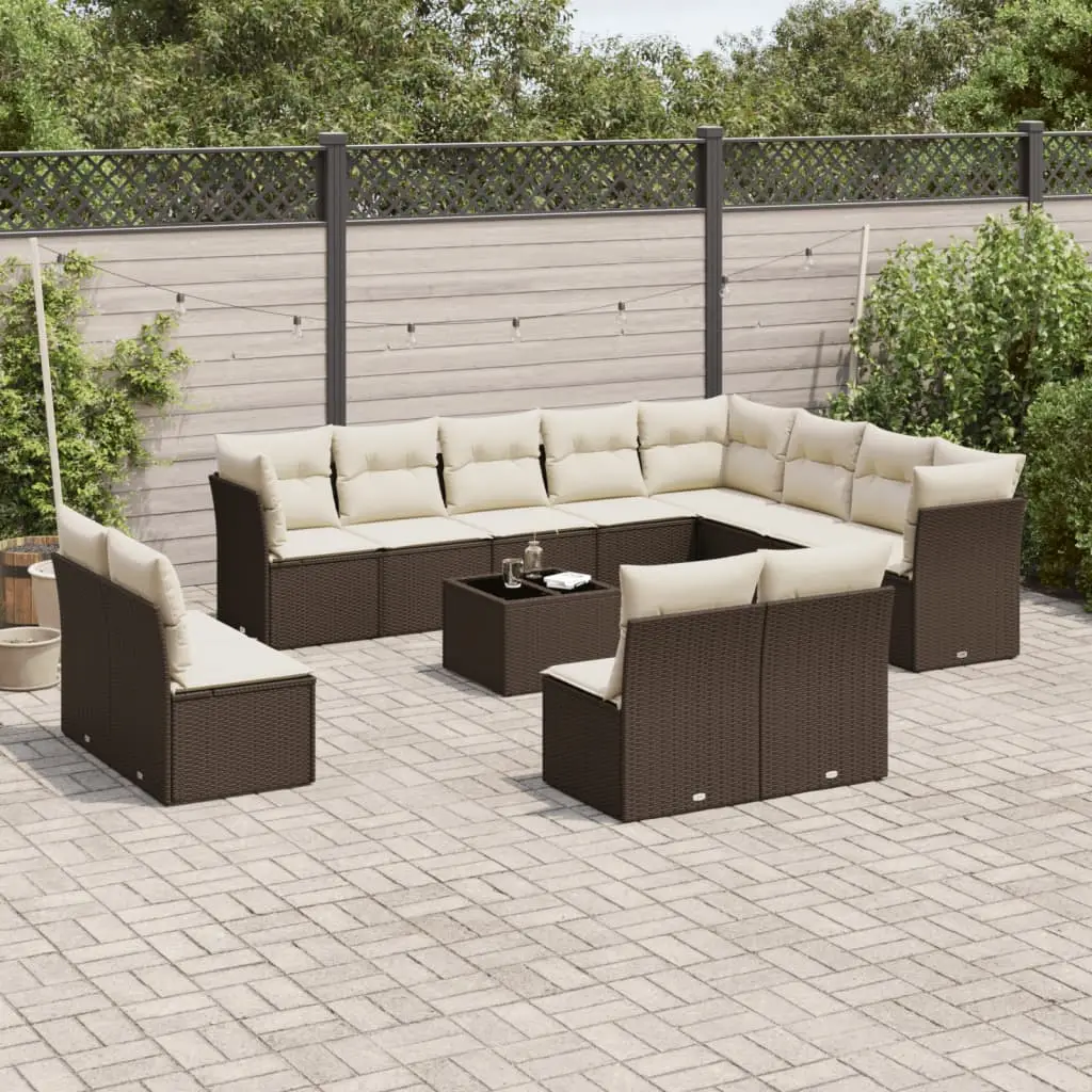 Ensemble de Jardin Confort 12 Personnes en Poly Rotin Marron, Canapés Modulables et Coussins Crème – ComfortXL Outdoor Living Brun