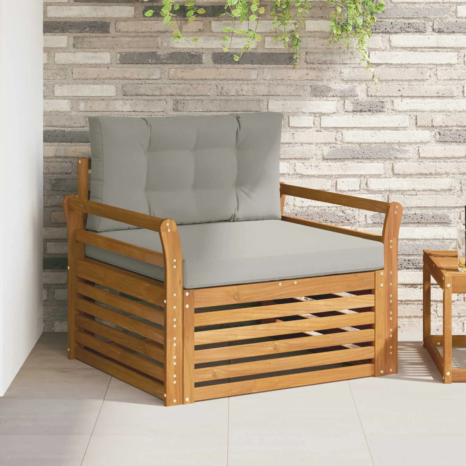 Canapé d’extérieur Bois d’acacia massif et polyester vidaXL 3436396 Naturel et gris clair