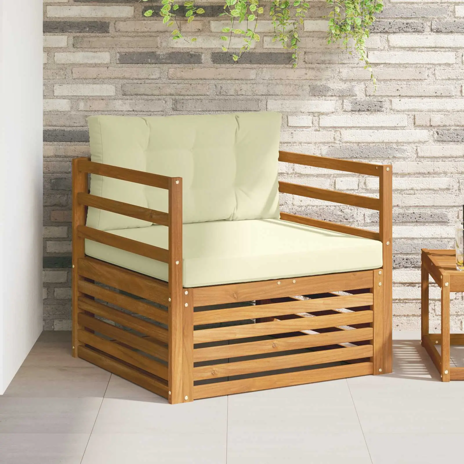 Canapé d’extérieur Bois d’acacia massif et polyester vidaXL 3436375 Naturel et crème