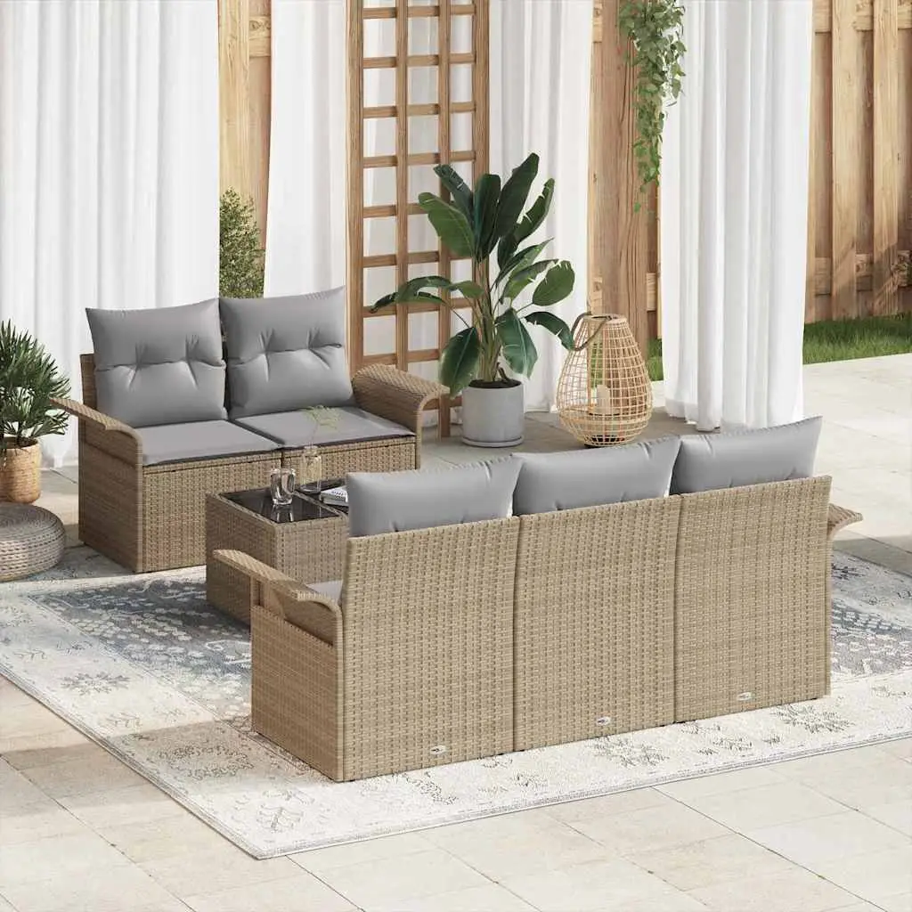 Ensemble de Canapés avec coussin 6 pcs Beige polyrotin vidaXL 3345240 beige et gris