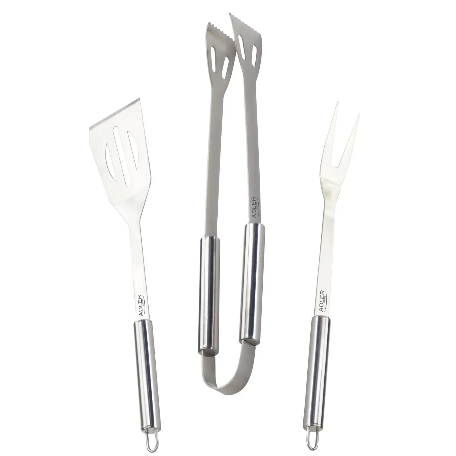 Ensemble d’ustensiles pour barbecue Adler AD 6729 – Pince, Fourchette, Spatule – Dans un coffret en aluminium