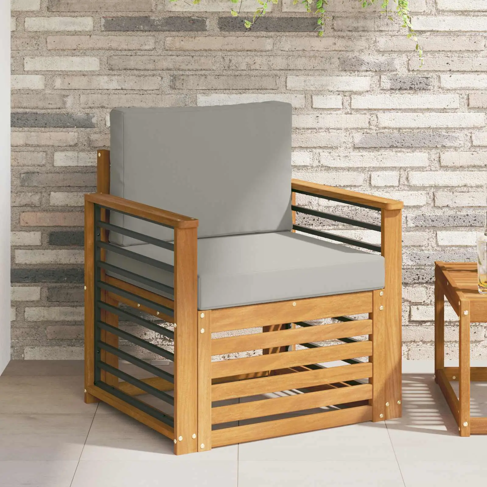 Canapé d’extérieur Bois d’acacia massif et polyester Naturel vidaXL 3436366 Naturel et gris clair