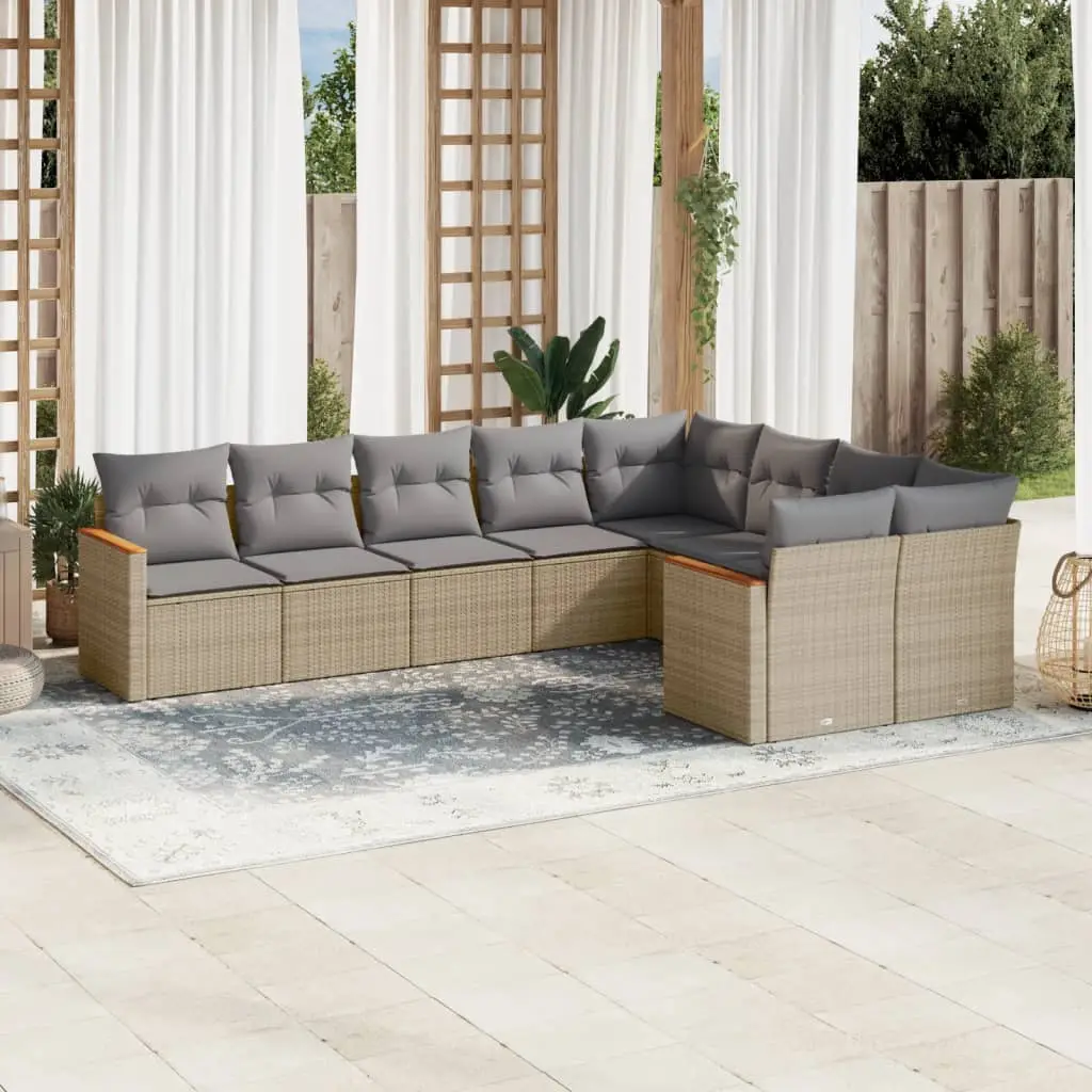 Ensemble de jardin 9 places en résine tressée modulable avec canapés d’angle Beige chiné – ComfortXL Outdoor Living