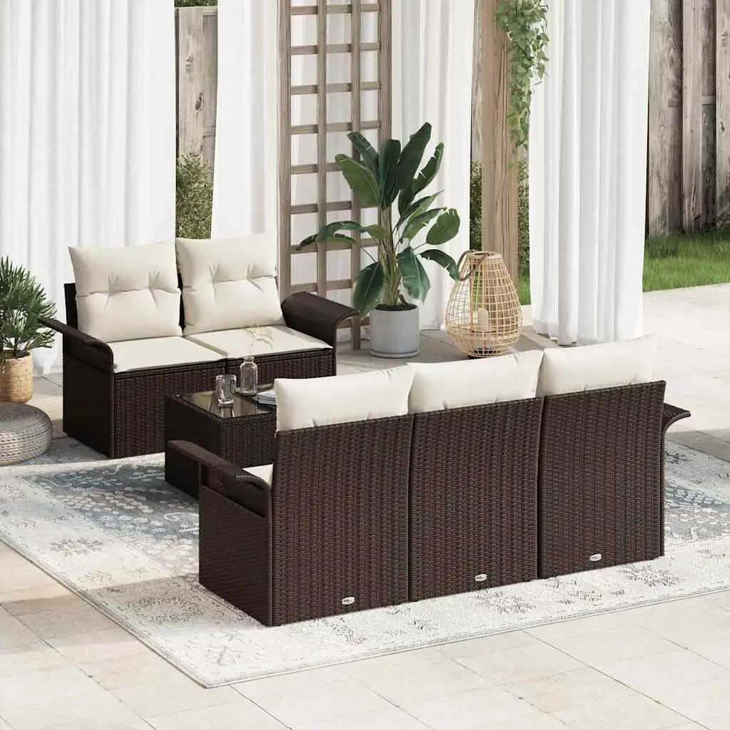 Ensemble de canapé de jardin avec coussin 6 pcs Marron et Crème vidaXL 3353907 Marron et crème