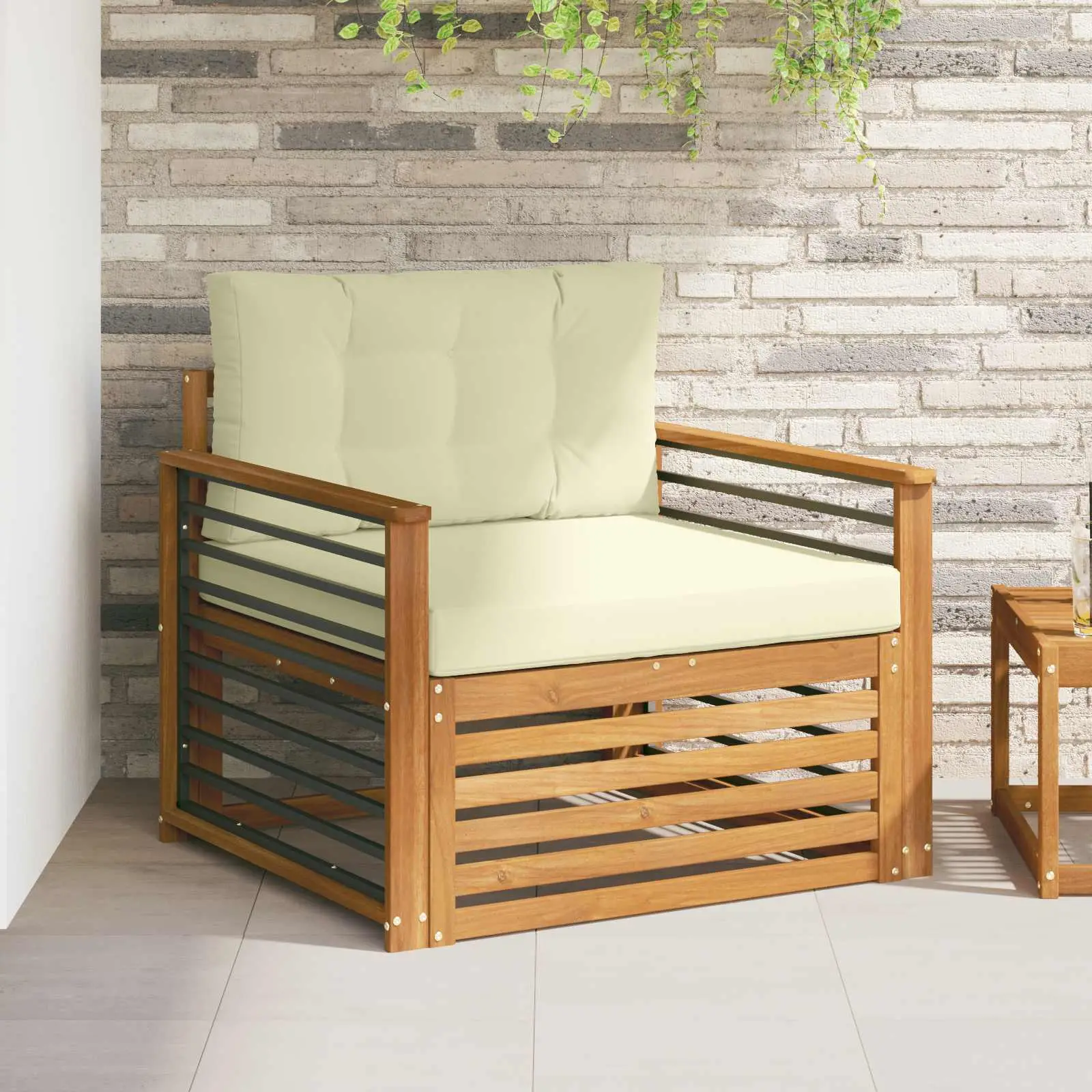 Canapé d’extérieur Bois d’acacia massif et polyester vidaXL 3436405 Naturel et crème