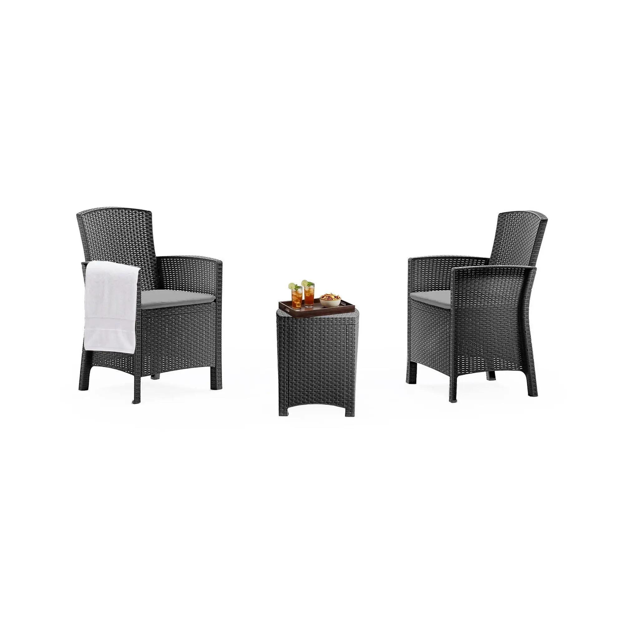 Ensemble de salon d’extérieur Dfre, Ensemble de jardin avec coussins, Ensemble de salon d’intérieur effet rotin, Anthracite – Dmora famillecouleur2noir