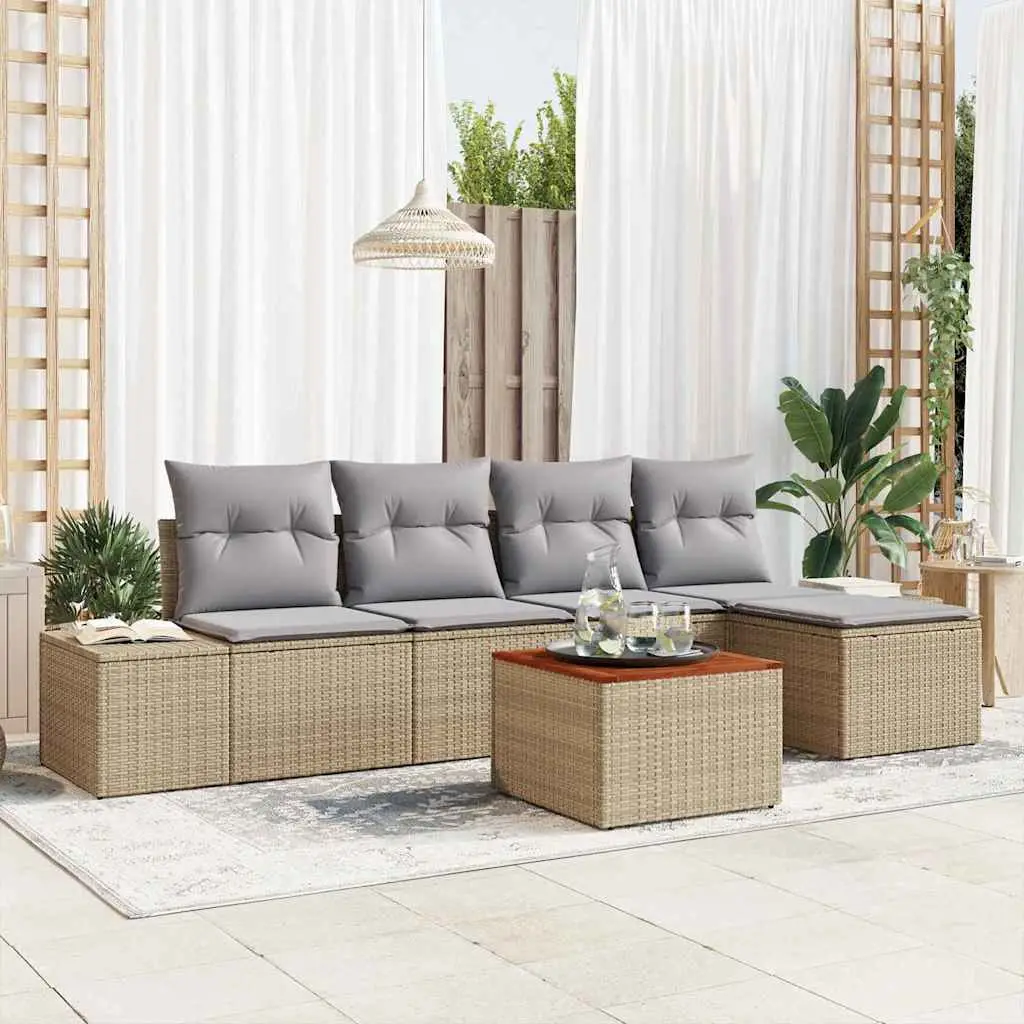Ensemble de canapé de jardin avec coussin 6 pcs Beige polyrotin vidaXL 3347945 beige et gris