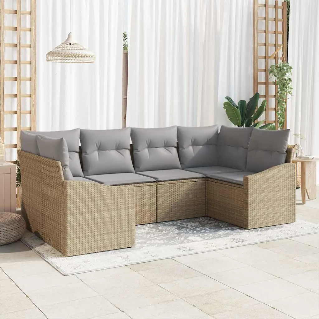 Ensemble de Canapés avec coussin 6 pcs Beige polyrotin vidaXL 3346860 beige et gris