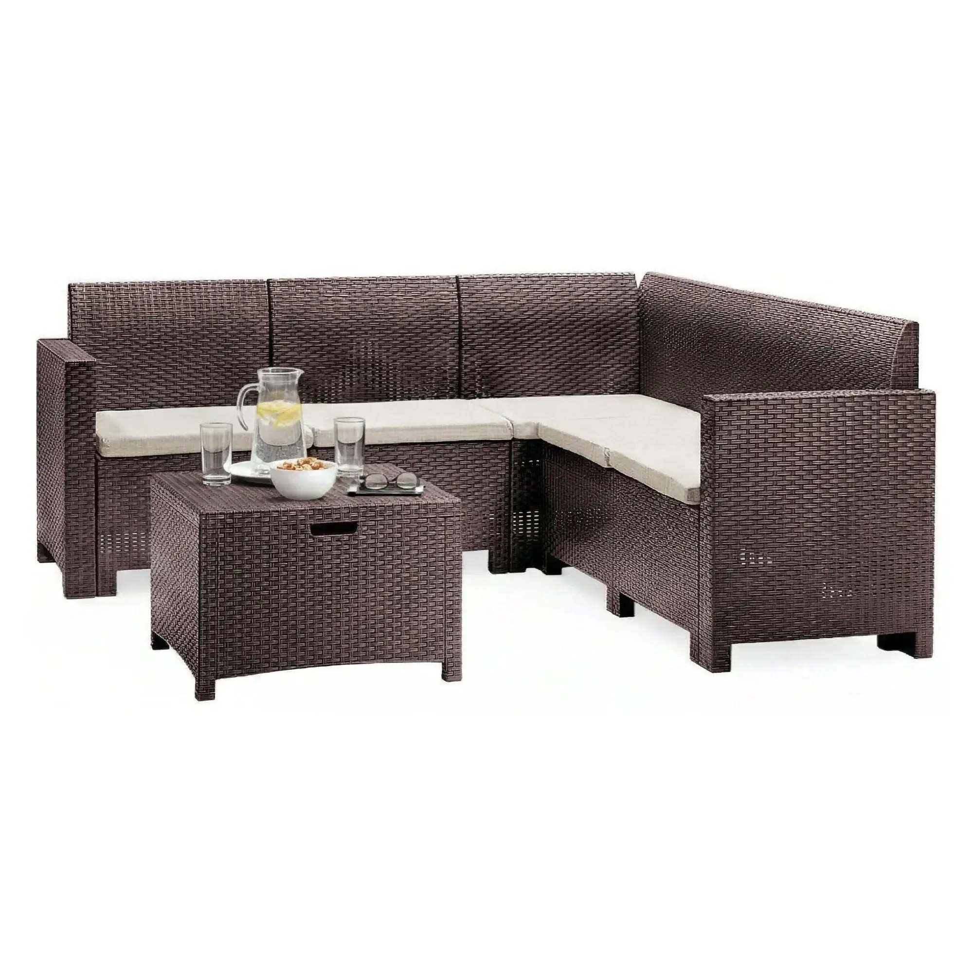 Ensemble de salon d’extérieur Dcorre, Ensemble de jardin avec coussins, Ensemble de salon d’intérieur effet rotin, 100% Made in Italy, Marron – Dmora famillecouleur2marron