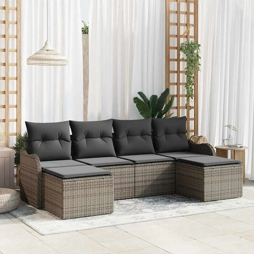 Ensemble de canapé de jardin avec coussin 6 pcs Gris Poly rotin vidaXL 3345809
