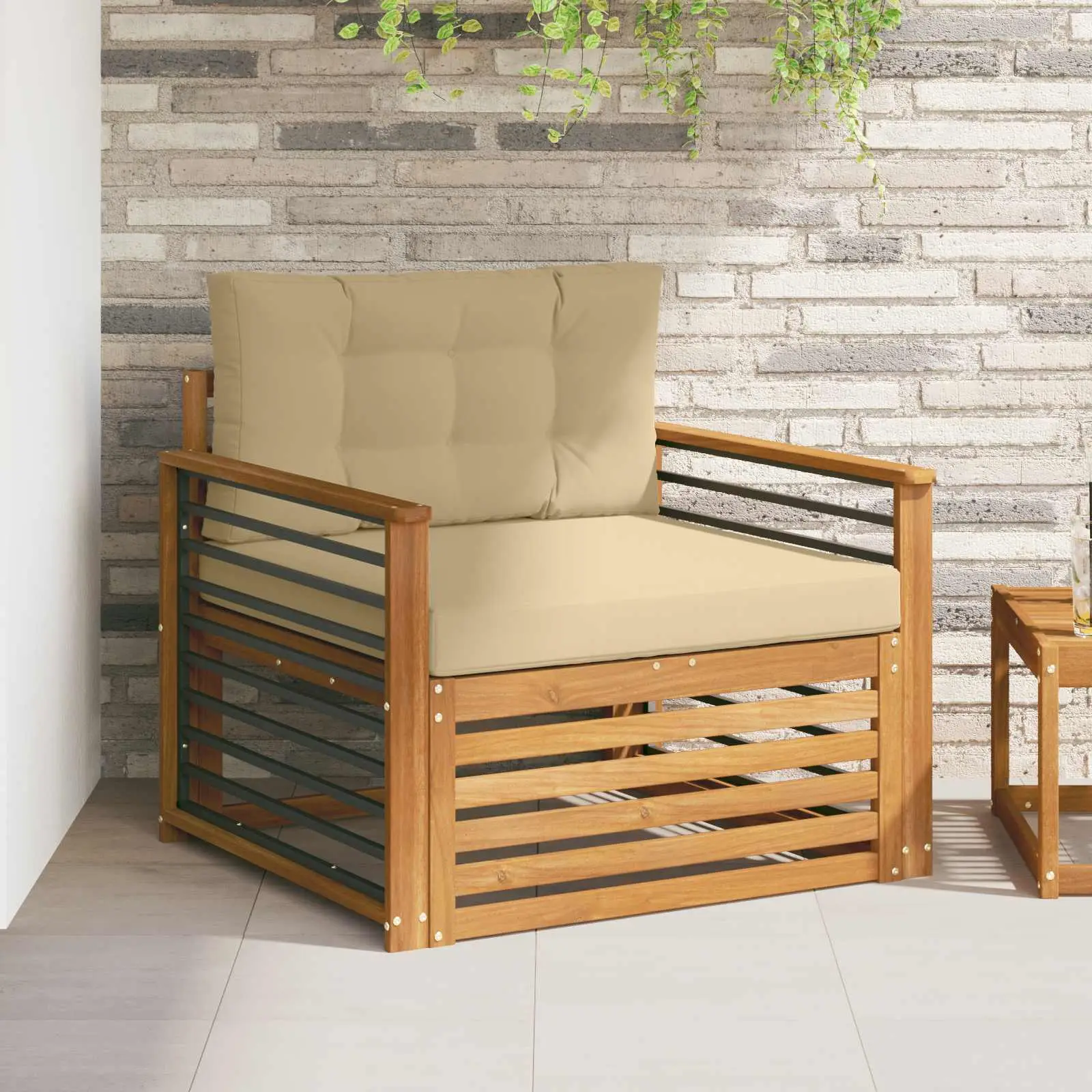 Canapé d’extérieur Bois d’acacia massif et polyester vidaXL 3436408 Naturel et beige