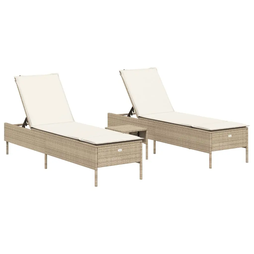Ensemble de 3 pcs Bain de soleil – Transats – Chaises longues avec coussins beige poly rotin – MEUBLE PRO-JU6320 Beige