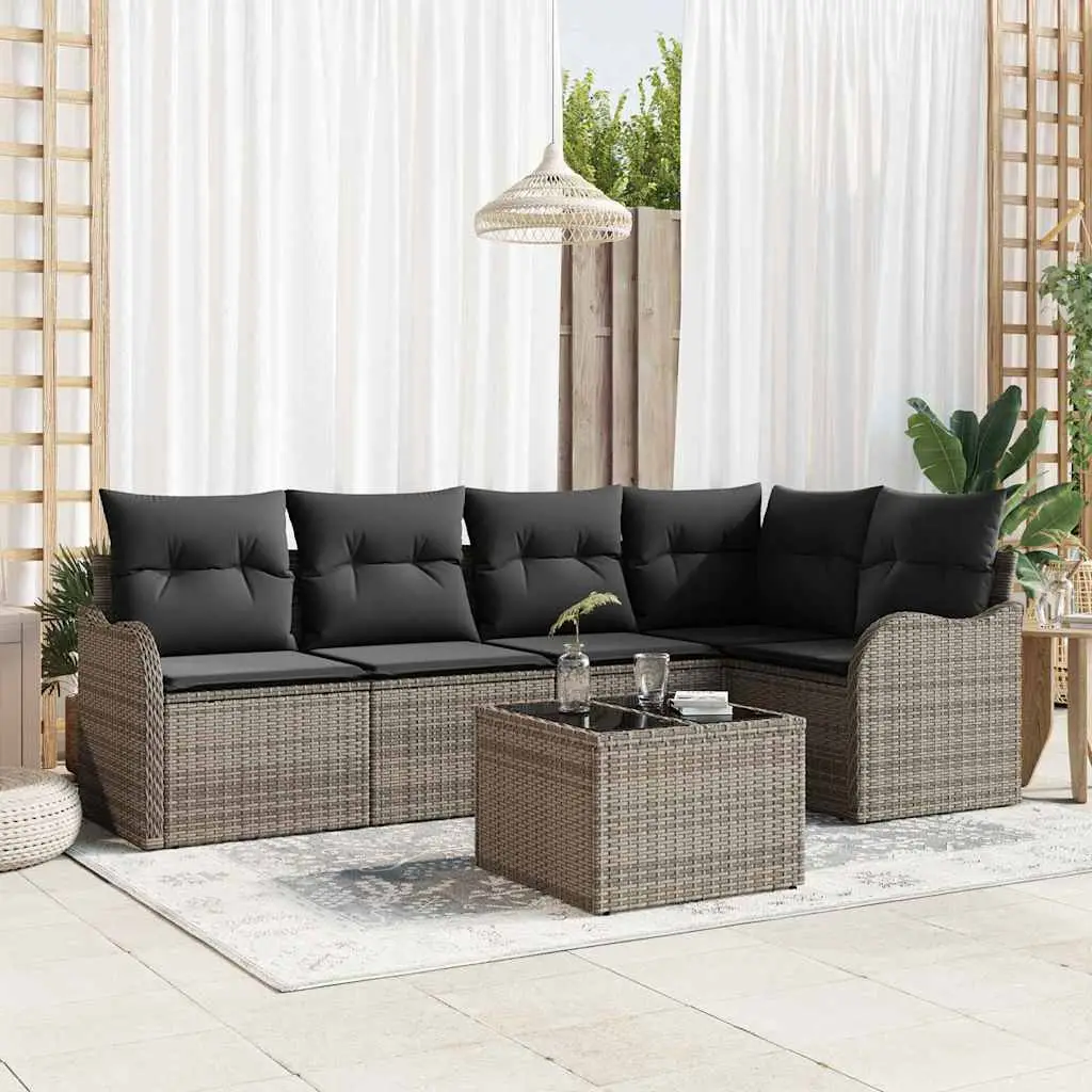 Ensemble de canapé de jardin avec coussin 6 pcs Gris Poly rotin vidaXL 3345709