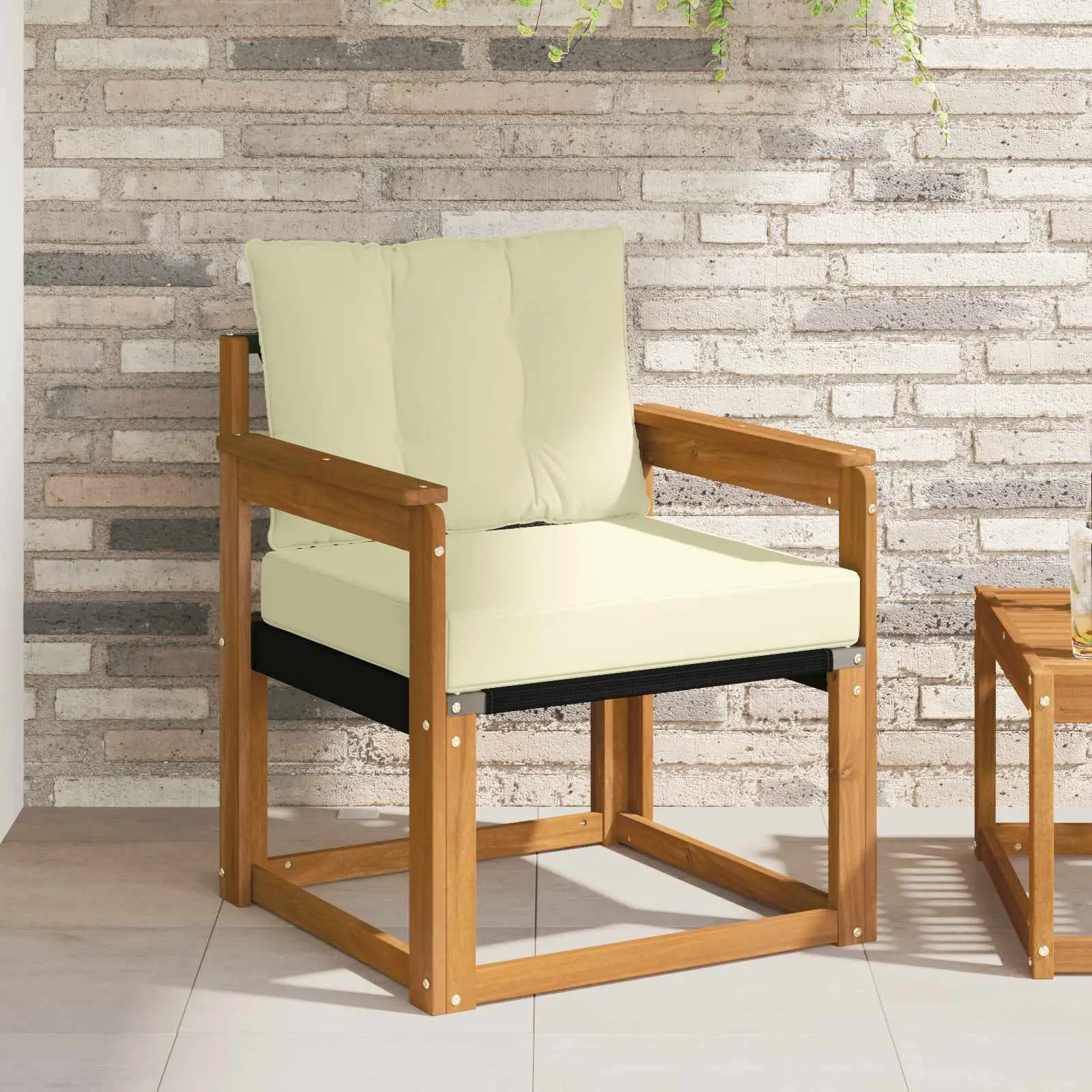 Canapé d’extérieur Bois d’acacia massif et Textilène vidaXL 3436290 Naturel et crème