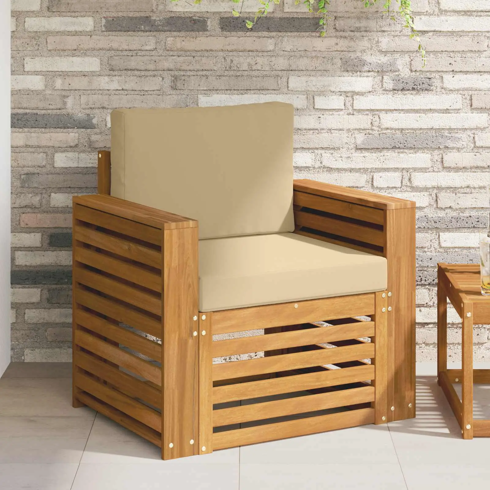 Canapé d’extérieur Bois d’acacia massif et polyester Naturel vidaXL 3436363 Naturel et beige