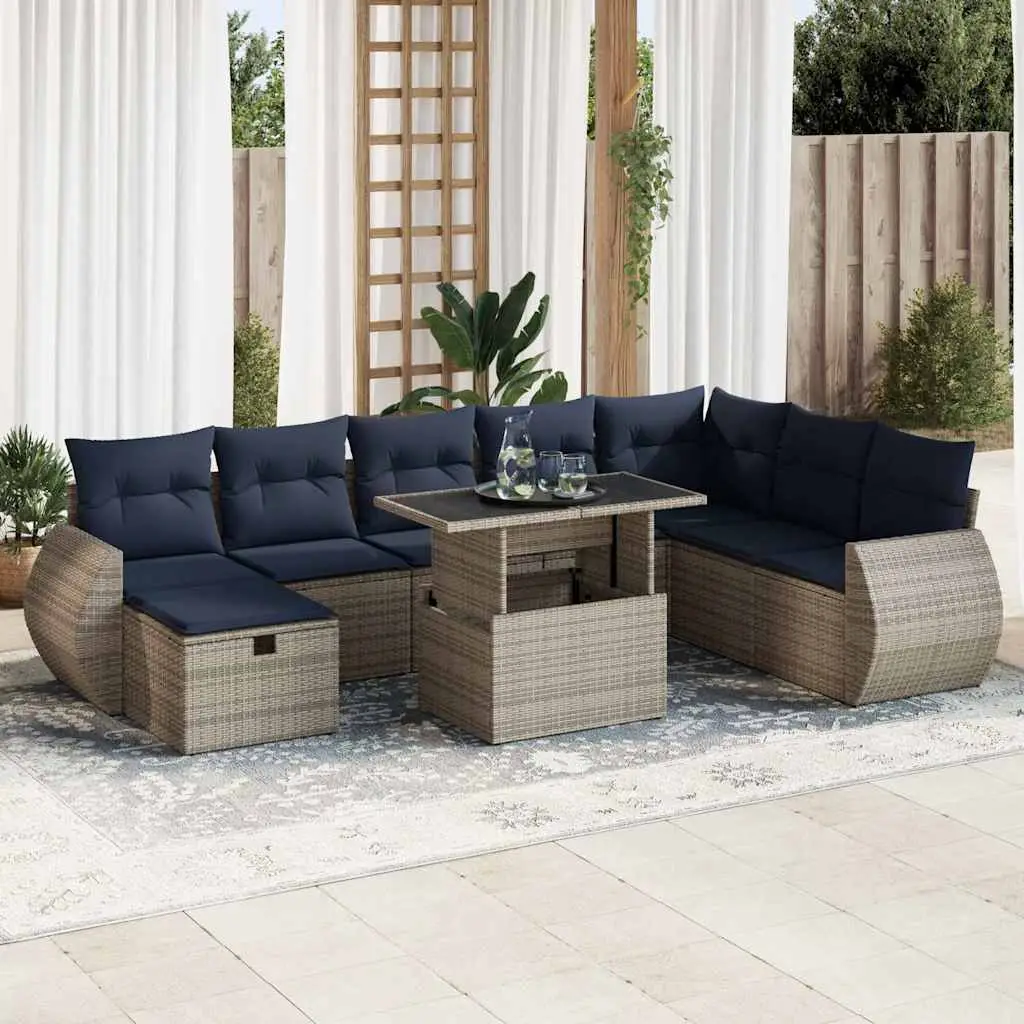Ensemble de jardin 9 pièces Poly Rotin Modulable avec Rangement sous Assise Terrasse Marron – ComfortXL Outdoor Living