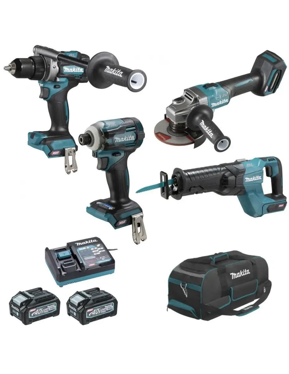 Ensemble de 4 machines 40 V max XGT (DF001G + GA005G + TD001G + JR001G) – MAKITA – avec 2 batteries 40V 4.0Ah – chargeur – sac – DK0126G401