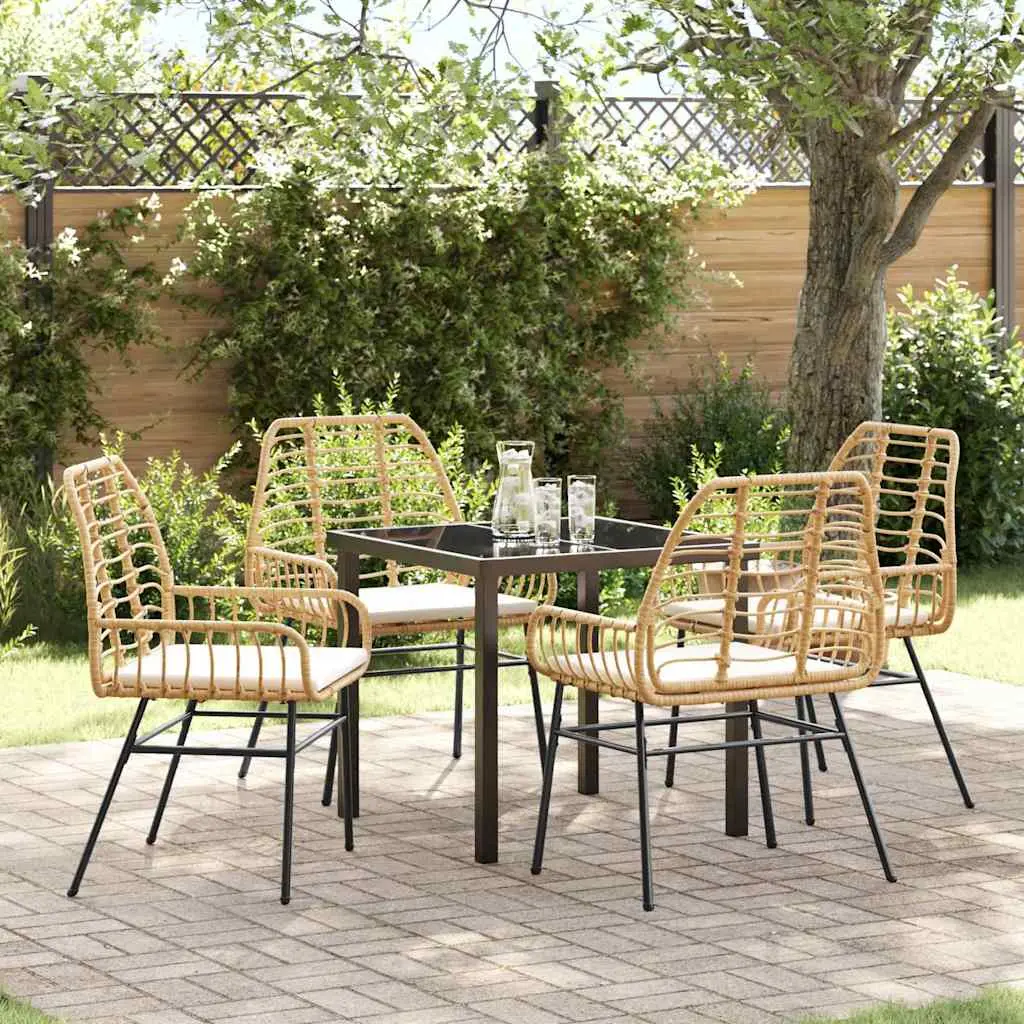 Ensemble de salle à manger pour jardin 5 pcs Marron polyrotin vidaXL 3380863 Naturel et crème