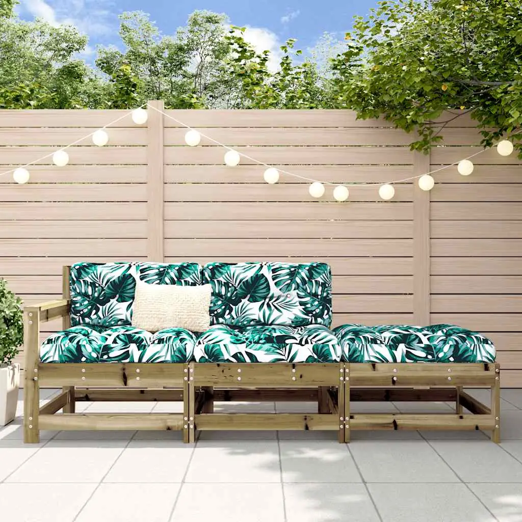 Ensemble de Jardin Bois Pin Traité 3 Pièces avec Coussins à Motif pour Extérieur Brun – ComfortXL Outdoor Living Brun
