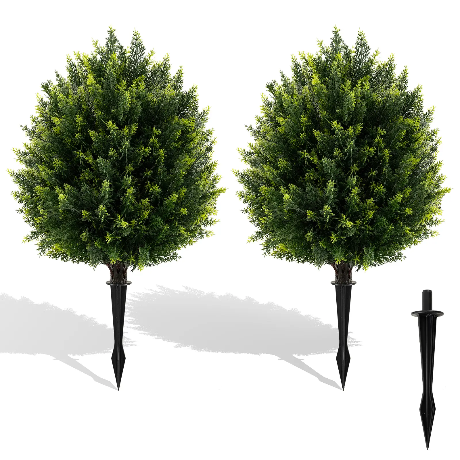 Ensemble de 2 Boules d’Arbres Topiaires Artificiels en Cyprès 61CM, Faux Arbuste en Cèdre avec Pique au Sol, Plante Artificielle Intérieure Extérieure