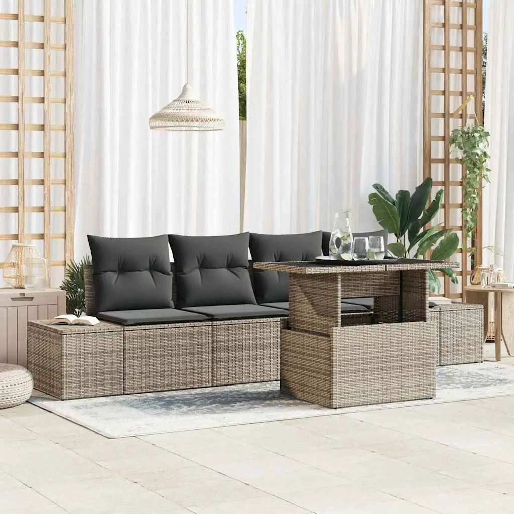 Ensemble de Canapés avec coussin 5 pcs Gris polyrotin vidaXL 3349085