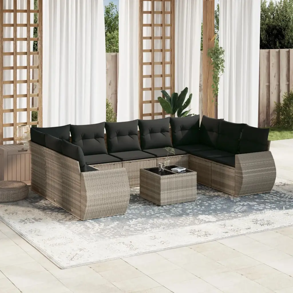 Ensemble de Jardin 9 Places 10 Pièces Résine Gris Clair avec Table et Coussins Gris Foncé – ComfortXL Outdoor Living