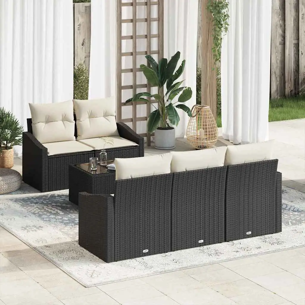 Ensemble de Canapés avec coussin 6 pcs Noir et Crème polyrotin vidaXL 3346597 Noir et crème