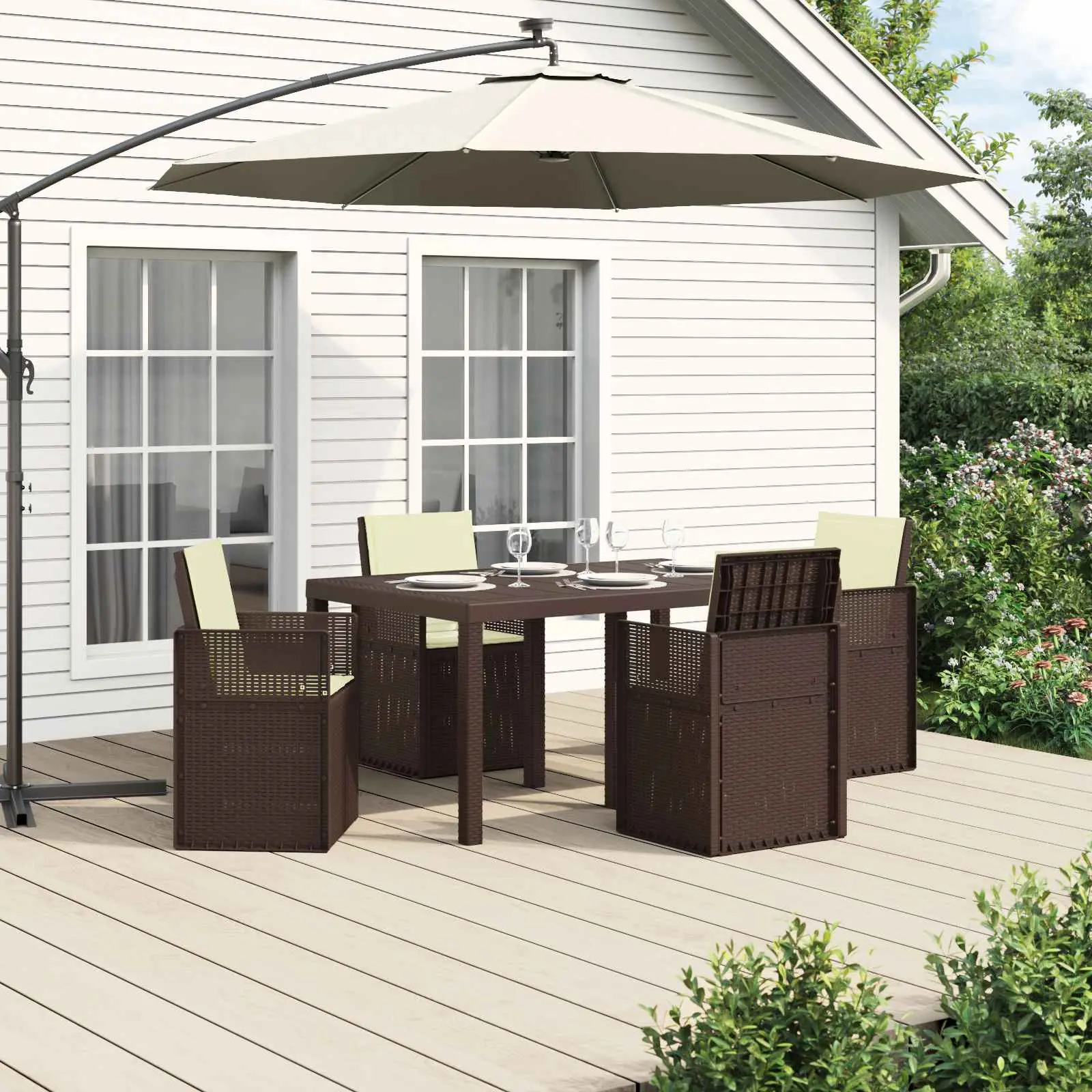 Ensemble de salle à manger pour jardin 5 pcs Marron et crème PP vidaXL 3430059 Marron et crème