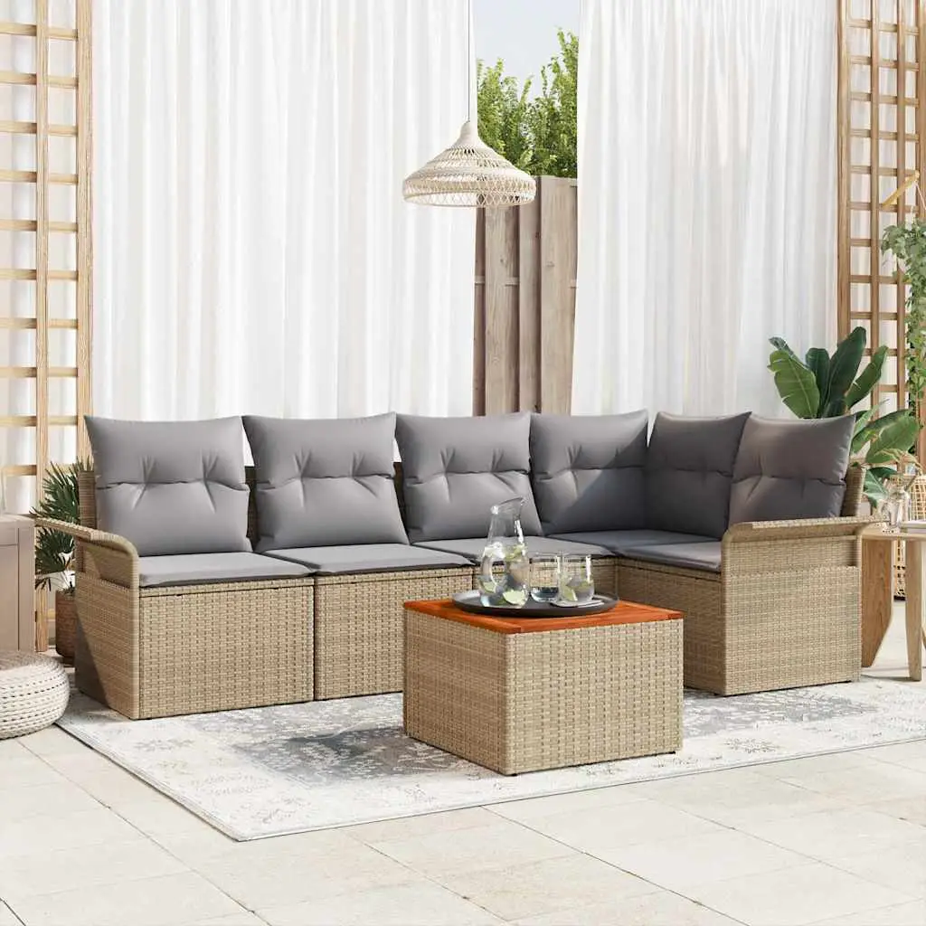 Ensemble de canapé de jardin avec coussin 6 pcs Beige polyrotin vidaXL 3347329 beige et gris