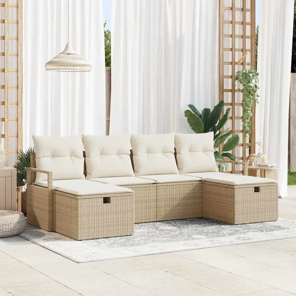 Ensemble de Canapés avec coussin 6 pcs Beige et crème polyrotin vidaXL 3359220 Beige/ Blanc crème