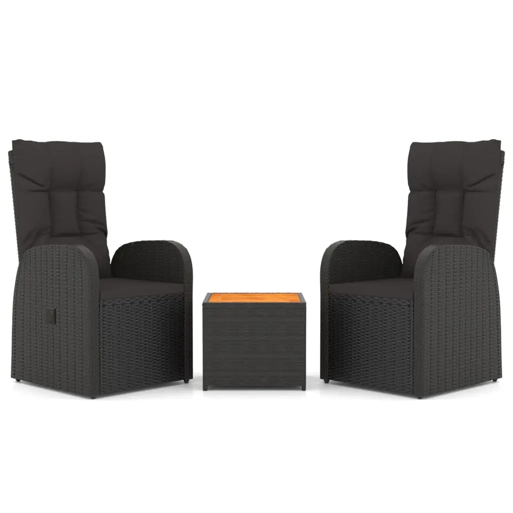 Ensemble de salon de jardin meuble d’extérieur ensemble de mobilier 3 pièces noir poly rotin et acacia