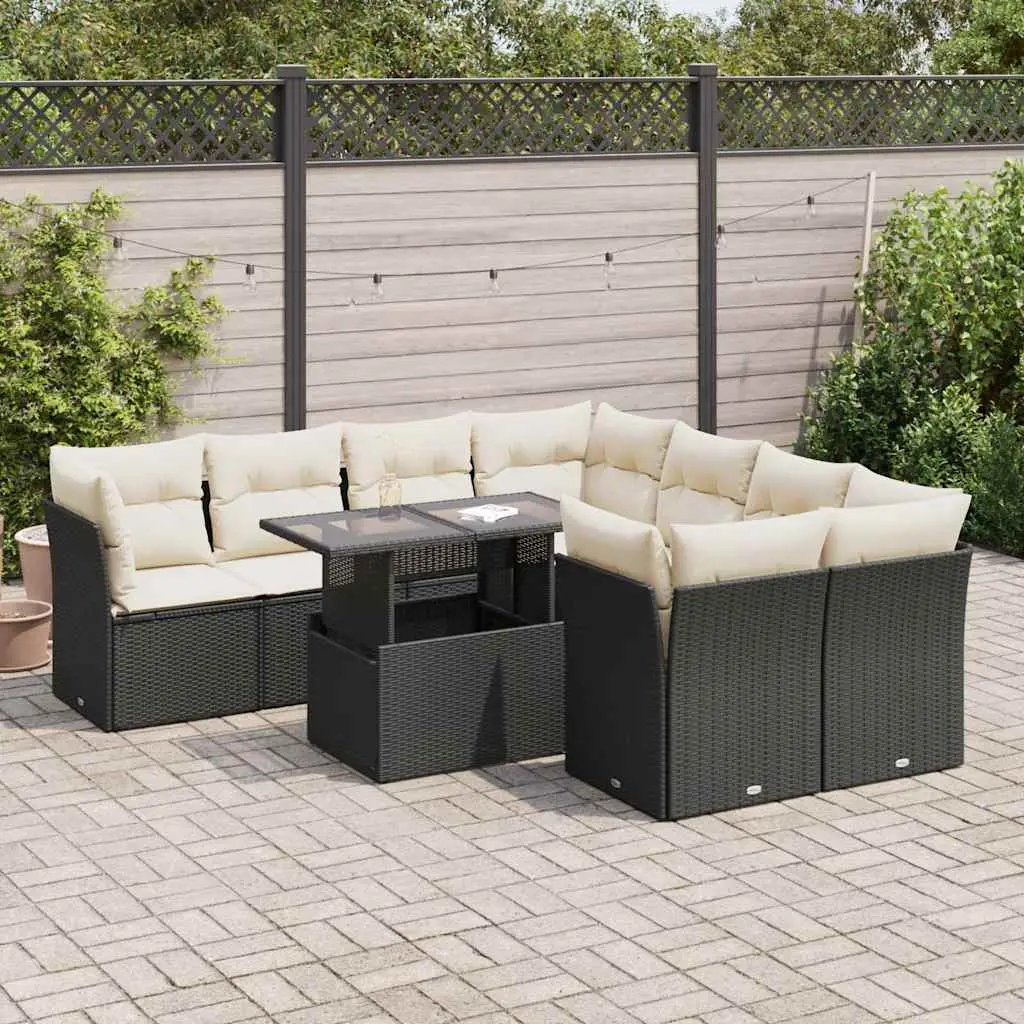 Ensemble de jardin 9 places résine tressée table ajustable et rangements pratiques Noir – ComfortXL Outdoor Living