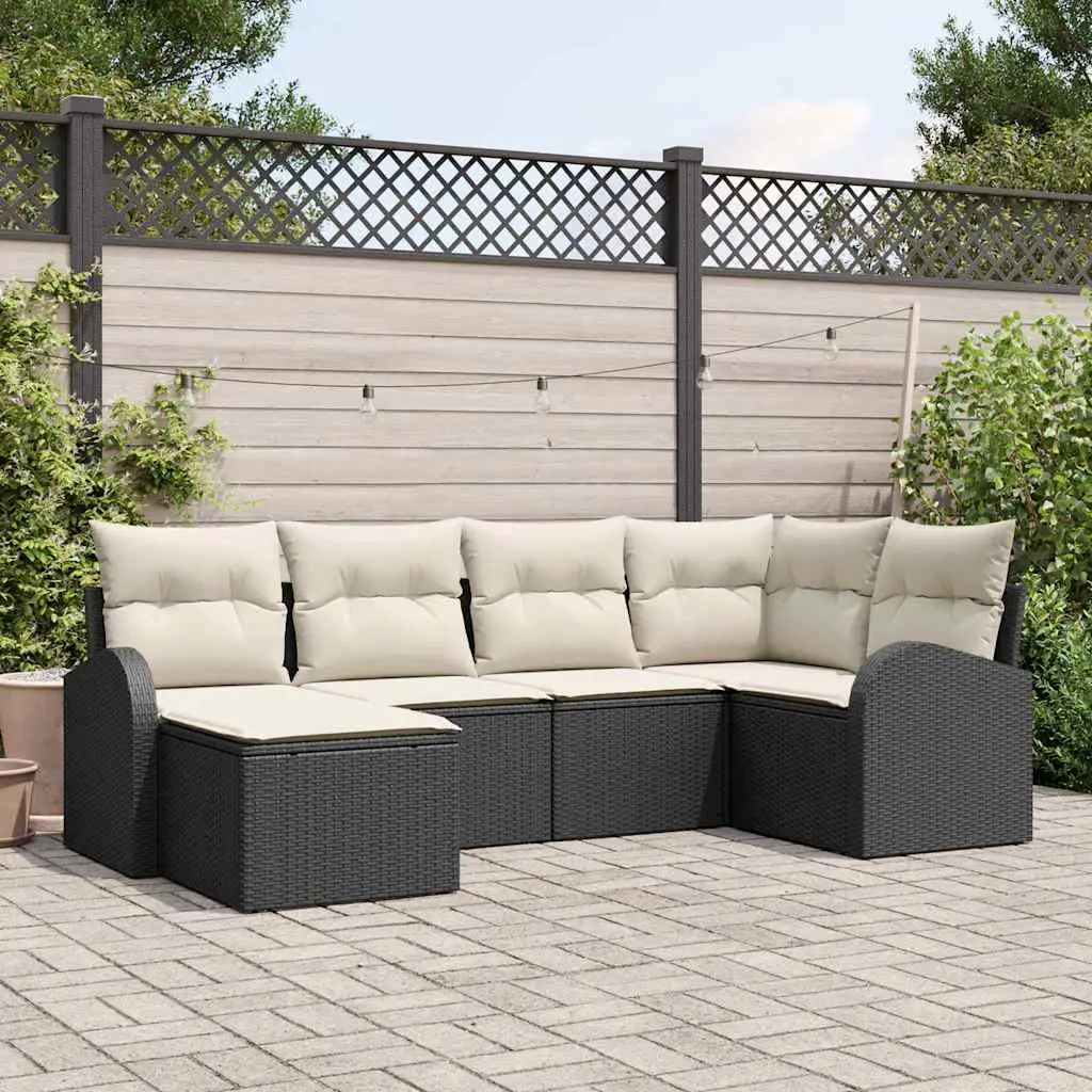 Ensemble de Canapés avec coussin 6 pcs Noir et Blanc polyrotin vidaXL 3354776 Noir et blanc