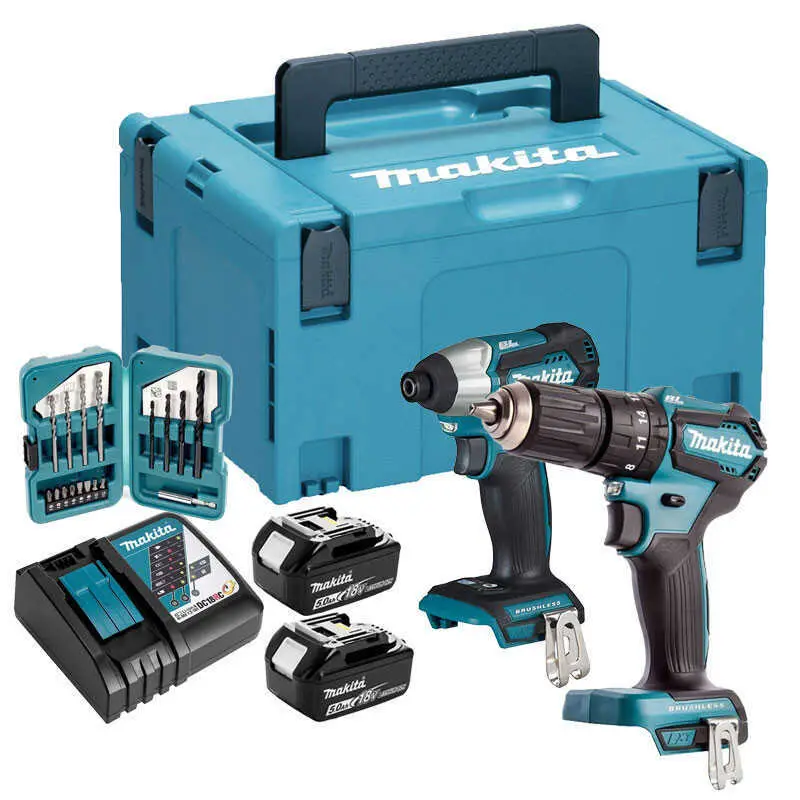 Ensemble de 2 machines 18V Visseuse DTD155 + Perceuse DHP483 – MAKITA – avec 2 batteries 18V 5.0Ah, chargeur – MakPak – DLX2221TJ2