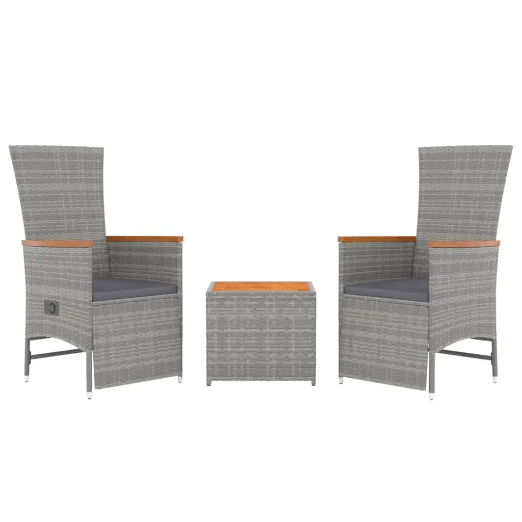 Ensemble de Salon de jardin meuble d’extérieur ensemble de mobilier 3 pièces gris poly rotin et acacia