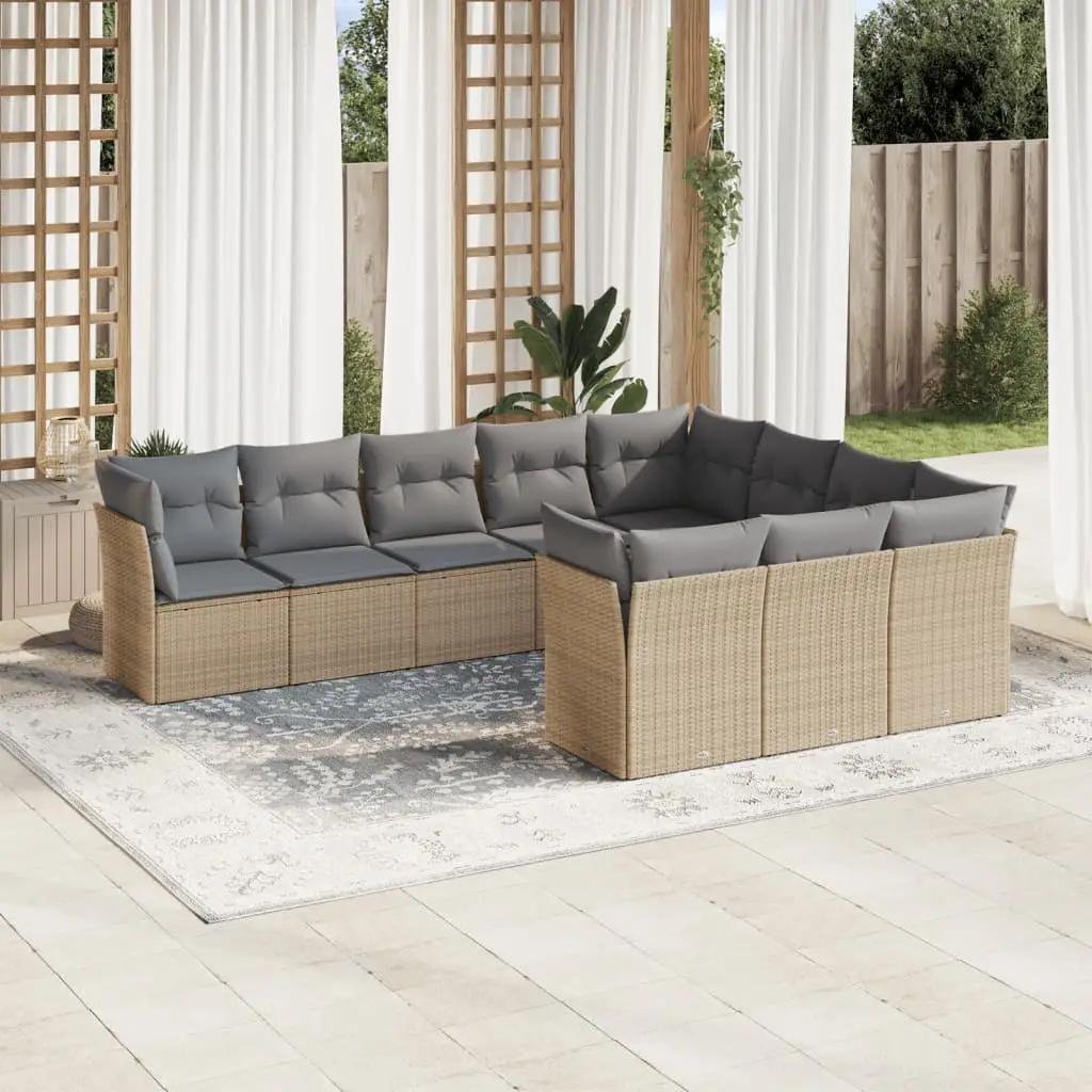 Ensemble de salon de jardin 10 pcs résine tressée design modulable pour extérieur Beige – ComfortXL Outdoor Living