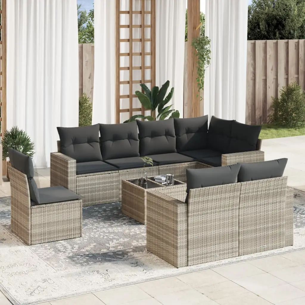 Ensemble de jardin 9 pièces modulable Résine Tressée avec Rangement et Table Gris Clair – ComfortXL Outdoor Living