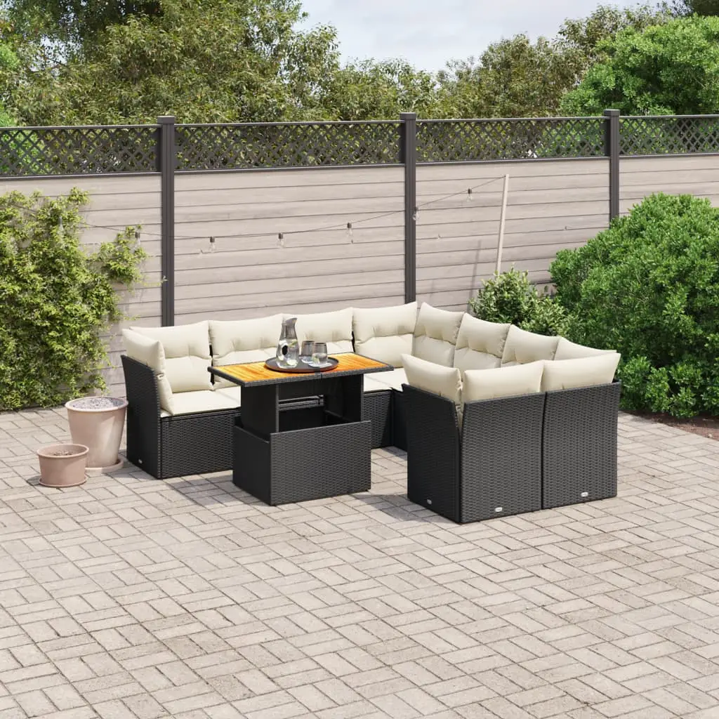 Ensemble de Jardin 9 Pièces Noir Résine Tressée avec Table Ajustable Plateau Acacia – ComfortXL Outdoor Living