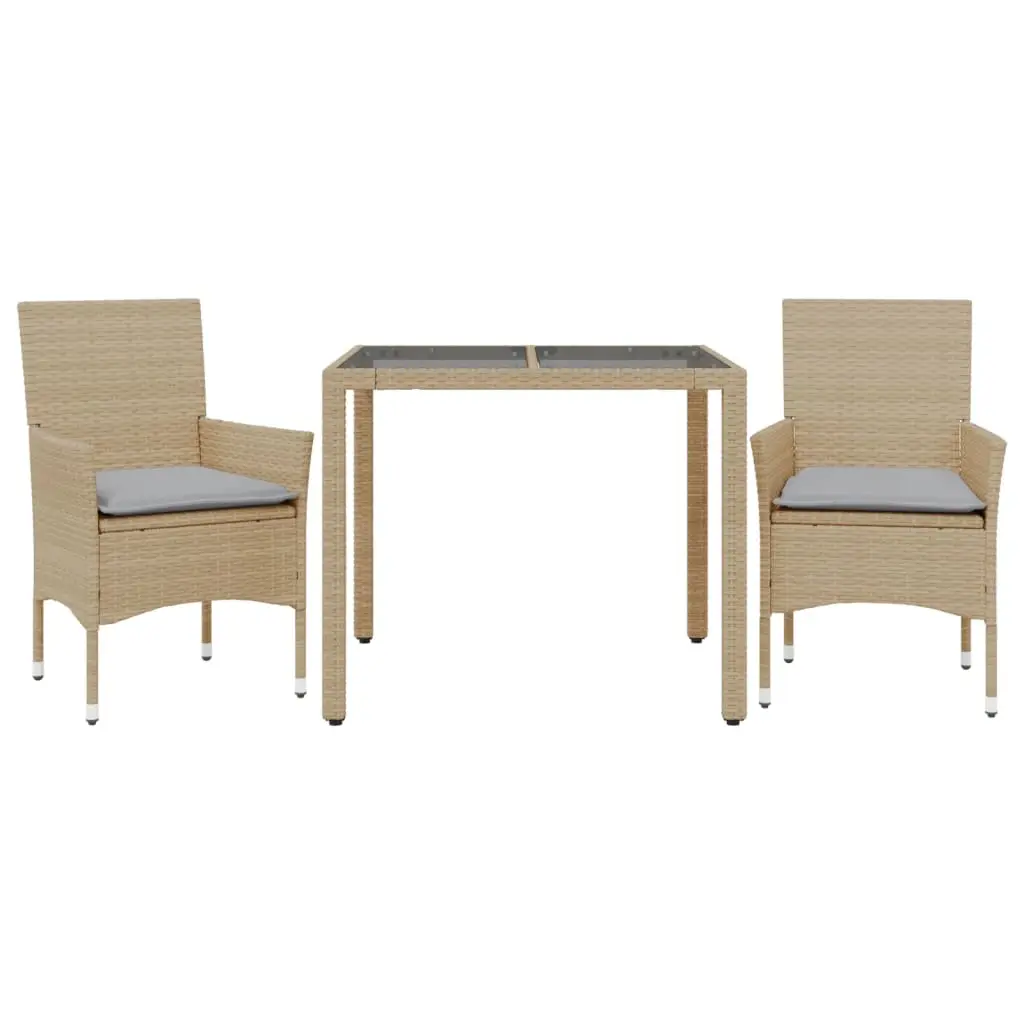 Ensemble de 3 pcs table de jardin et chaises avec coussins – mobilier de jardin beige rotin verre-JU2782