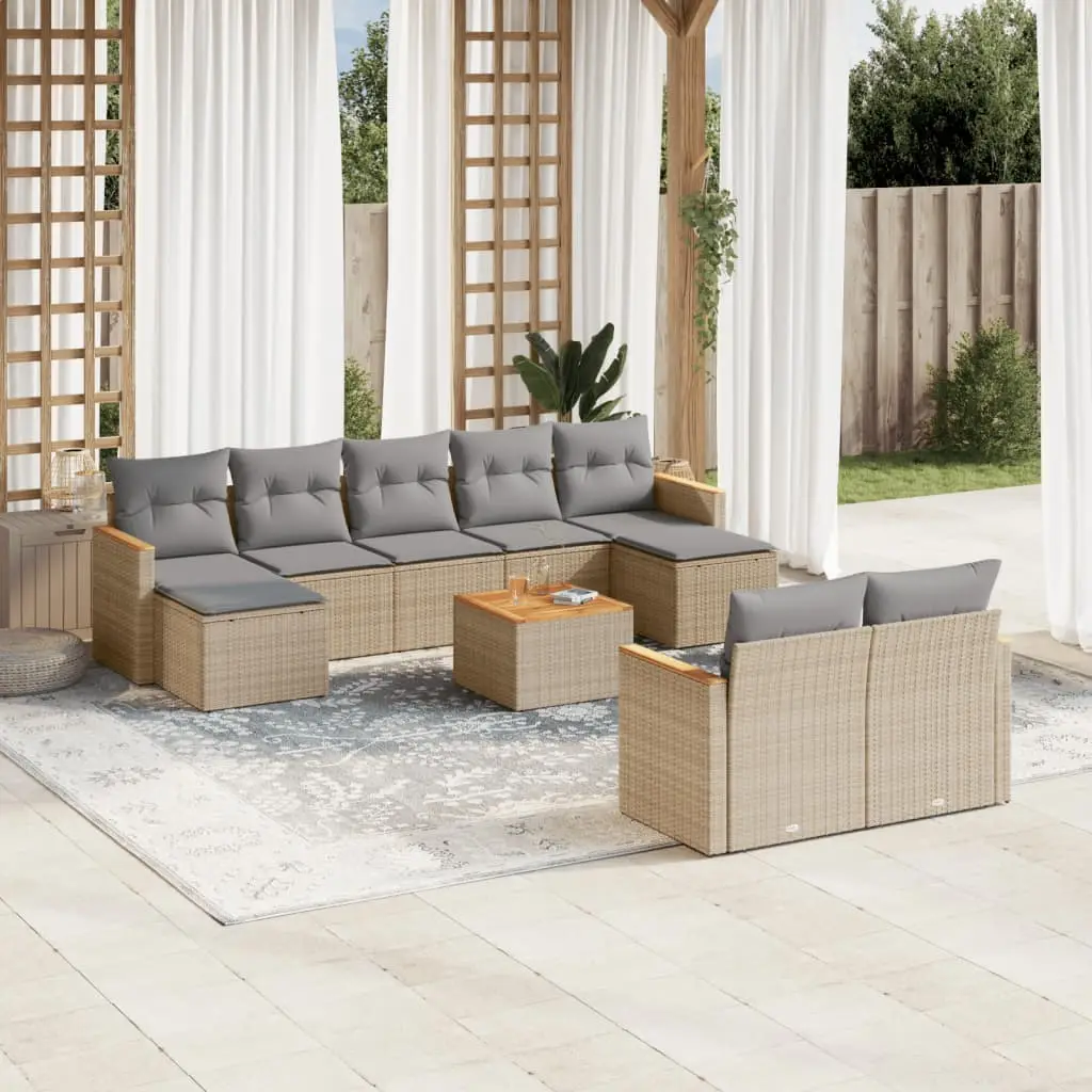 Ensemble de Jardin 9 Places en Poly Rotin avec Rangement et Coussins Gris pour Patio Beige – ComfortXL Outdoor Living