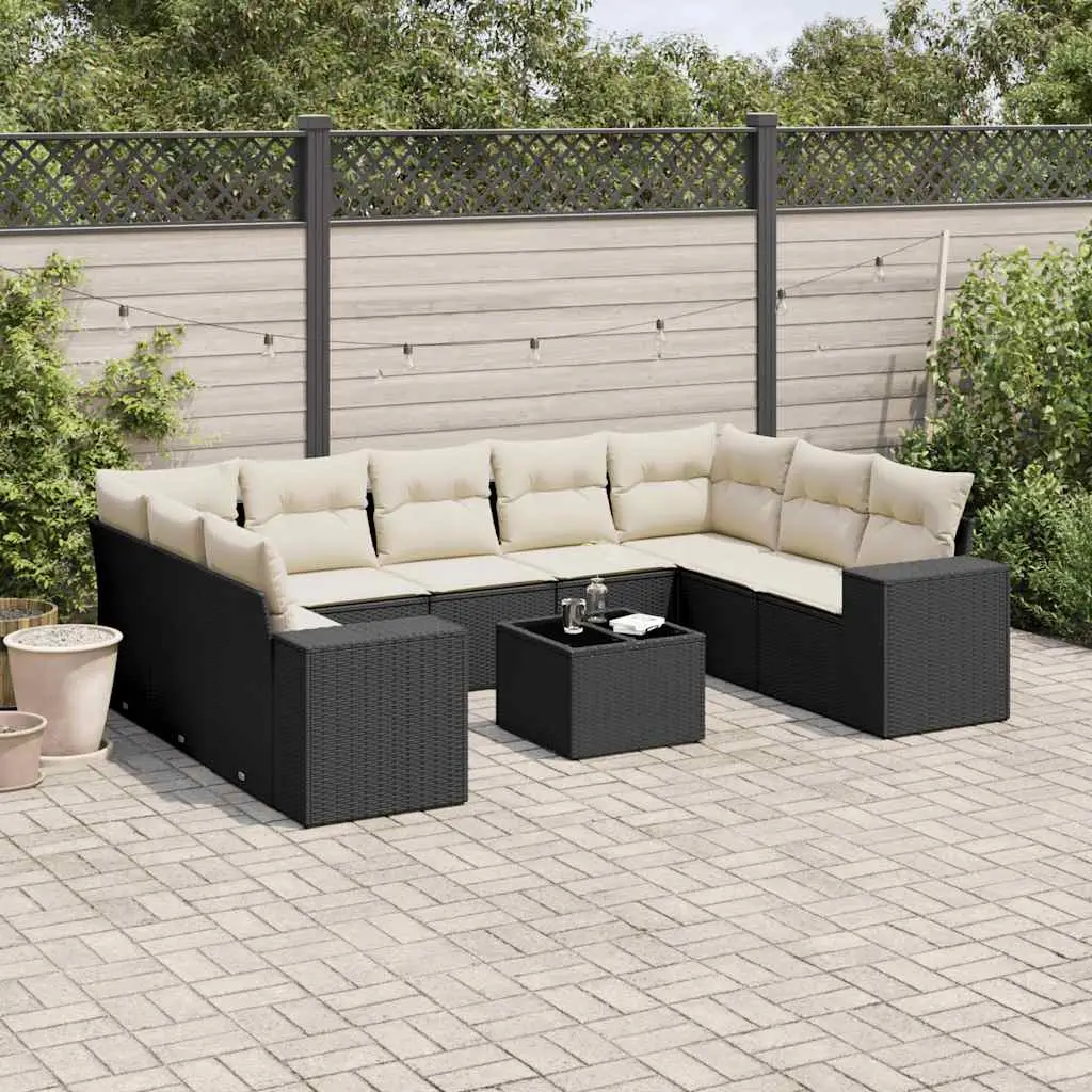 Ensemble de jardin 9 places résine tressée avec rangement et table basse pour terrasse Noir et Blanc Crème – ComfortXL Outdoor Living