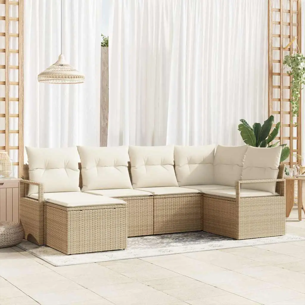 Ensemble de Canapés avec coussin 6 pcs Beige et crème polyrotin vidaXL 3355120 Beige et blanc
