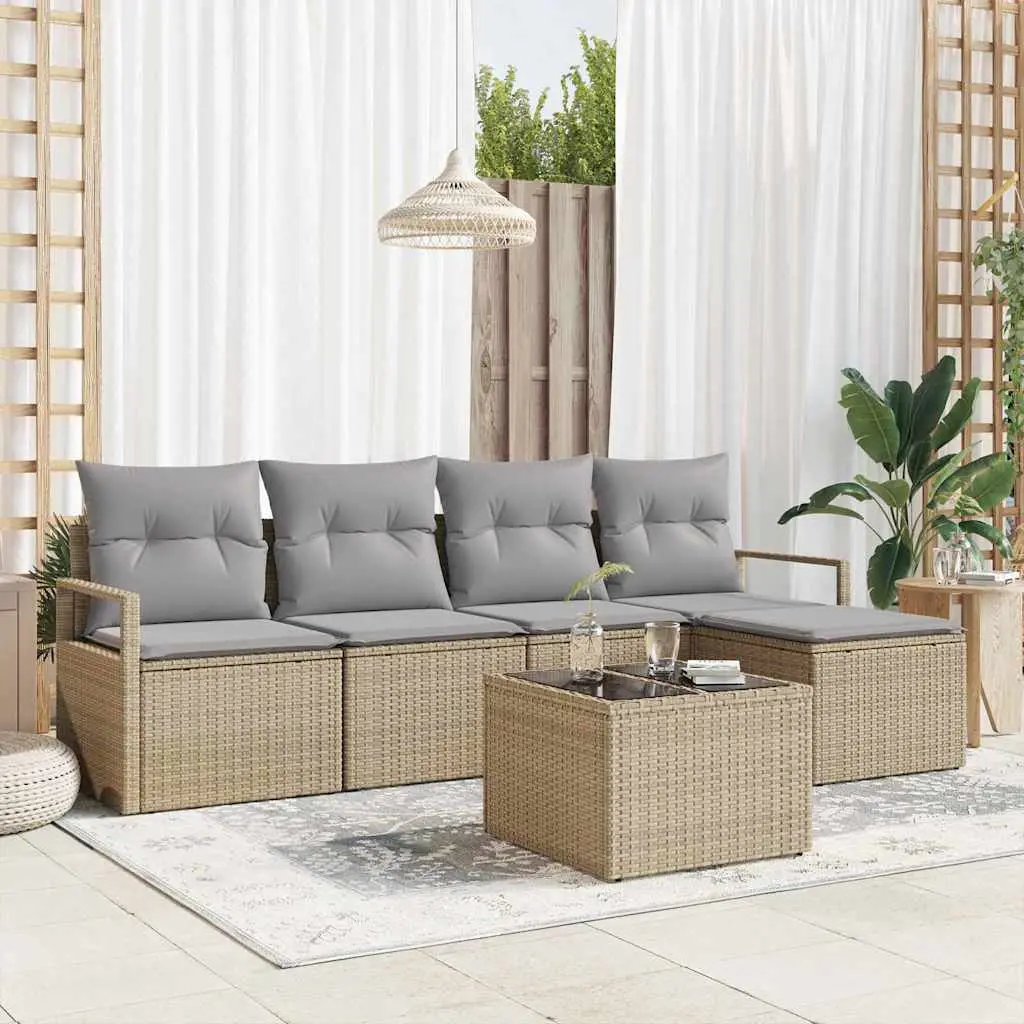 Ensemble de Canapés avec coussin 6 pcs Beige polyrotin vidaXL 3346350 beige et gris